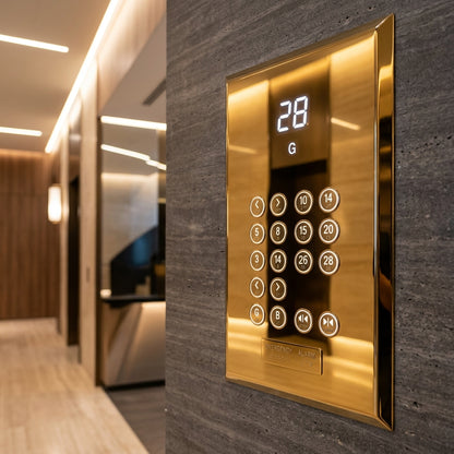 Titanium Gold Mirror Stainless Steel Elevator Panel Installed Close-up