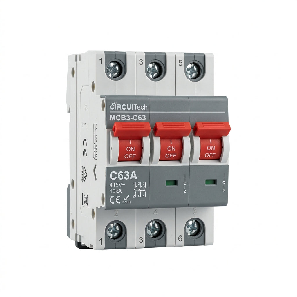 قاطع تيار كهربائي مصغر 3 أقطاب (3-Pole MCB Circuit Breaker 63A)